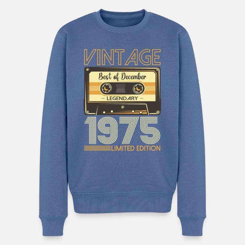 48e anniversaire Cassette décembre Vintage 1975 - Pull Premium bio Homme - bleu pigeon