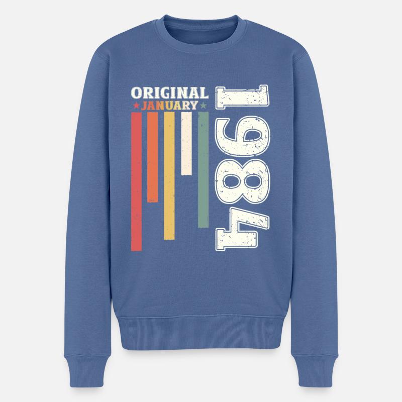 40e anniversaire janvier Vintage 1984 Original - Pull Premium bio Homme - bleu pigeon