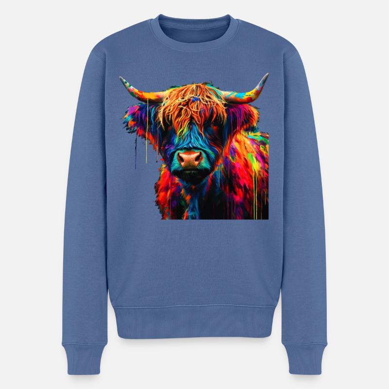 Mignon Highland Vache Scottish Highlands Coloré - Pull Premium bio Homme - bleu pigeon
