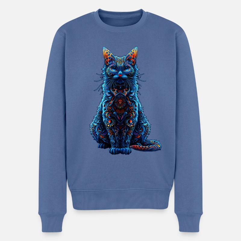 Komplizierter psychedelischer Fraktal-Katze-Rave-Pilz - Männer Premium Bio Pullover - Taubenblau