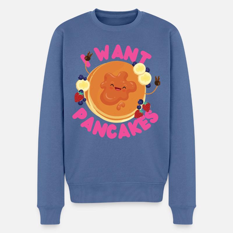 Pancake Lover Kids I Want Pancakes - Männer Premium Bio Pullover - Taubenblau