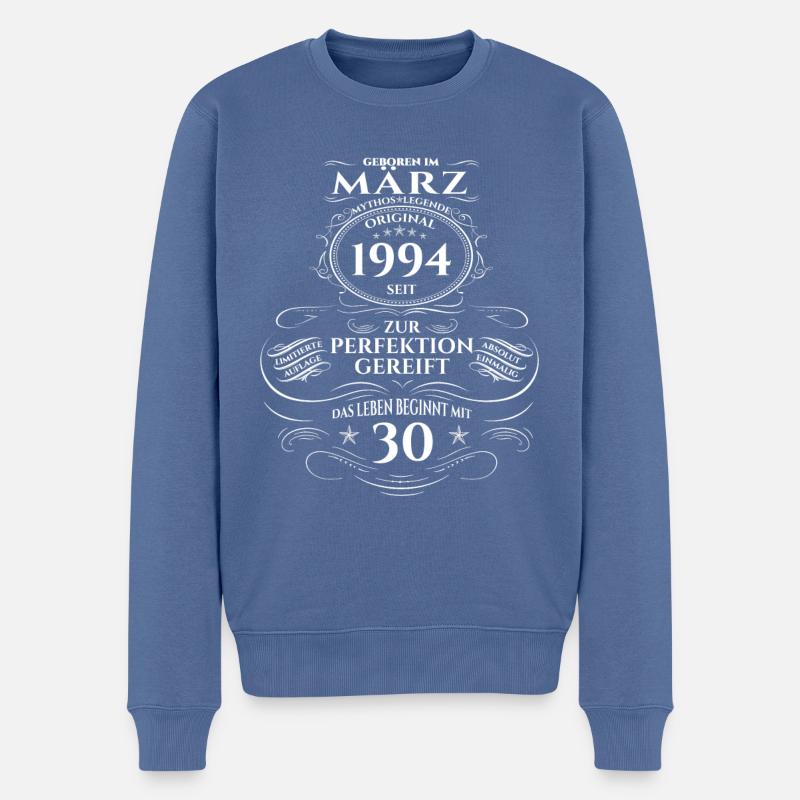 30. Geburtstag Mann Original März Jahrgang 1994 - Männer Premium Bio Pullover - Taubenblau