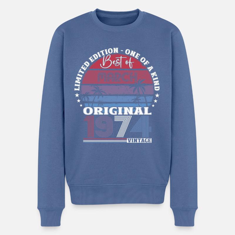 50. Geburtstag Original März Jahrgang 1974 - Männer Premium Bio Pullover - Taubenblau