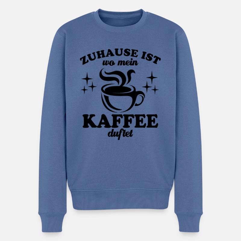 Zuhause ist wo mein Kaffee duftet Genießer Spruch - Männer Premium Bio Pullover - Taubenblau