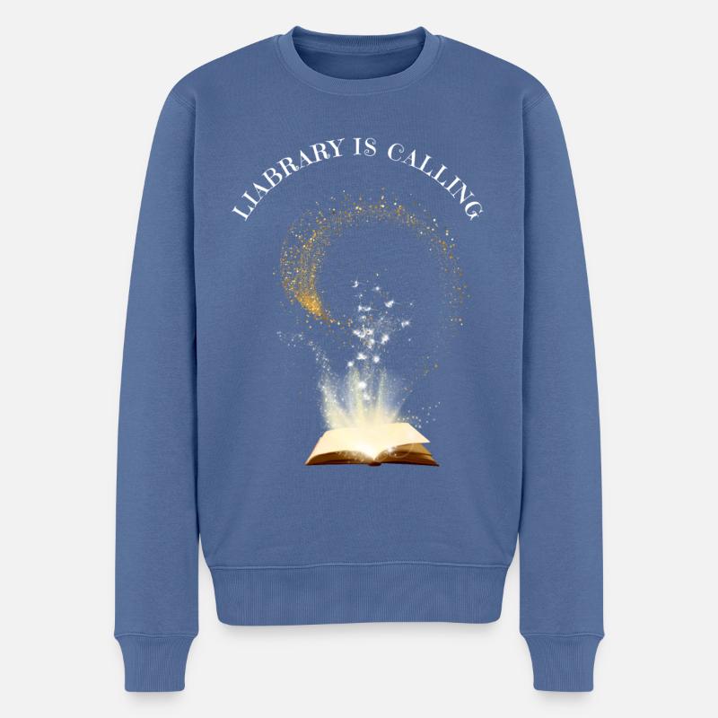 Bibliothek ruft - Männer Premium Bio Pullover - Taubenblau