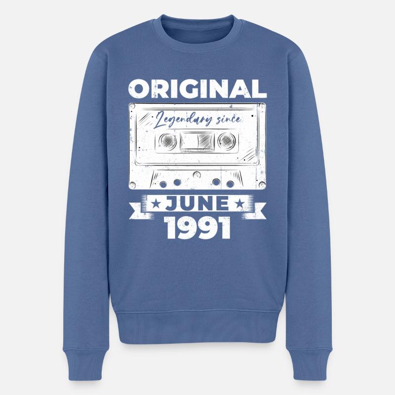 Kassette Juni 1991 Jahrgang 1991 Geburtstag 1991 - Männer Premium Bio Pullover - Taubenblau