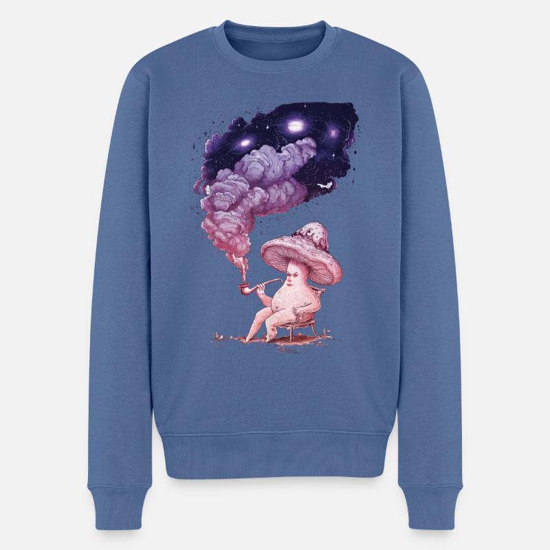 Skurrile Pilzperson mit kosmischem Rauch - Männer Premium Bio Pullover - Taubenblau