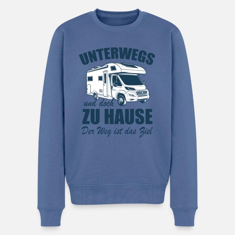 Camper - Unterwegs zu Hause, Camping - Spruch - Männer Premium Bio Pullover - Taubenblau