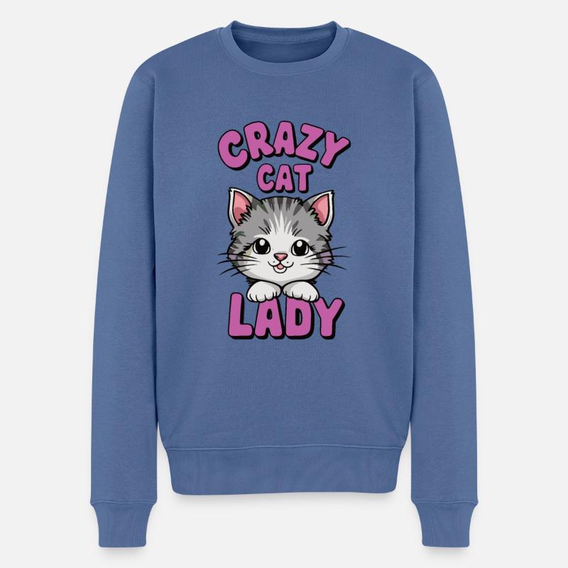 dame chat folle - Pull Premium bio Homme - bleu pigeon