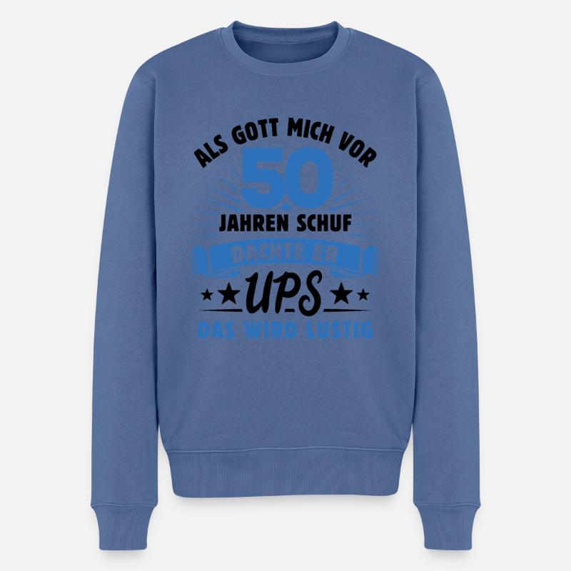 Als Gott mich vor 50 Jahren schuf - Geschenk - Männer Premium Bio Pullover - Taubenblau