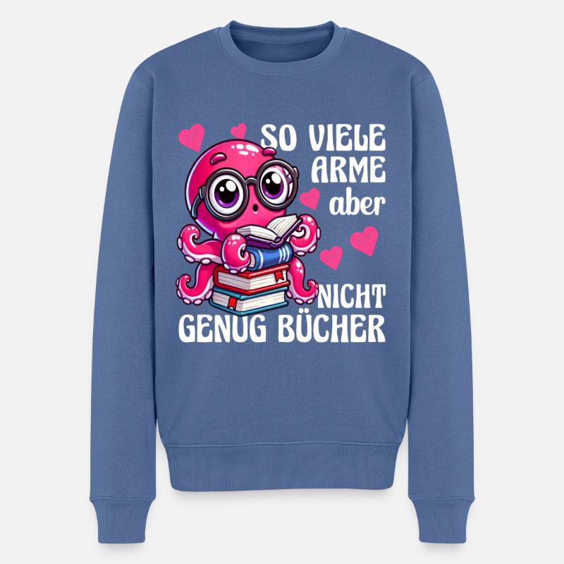 Tintenfisch mit Brille Lustiger Buchspruch - Männer Premium Bio Pullover - Taubenblau