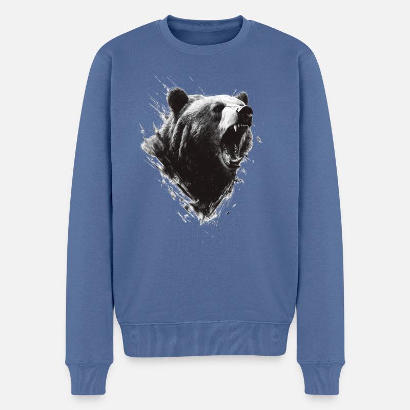 Brüllender Bär Schwarz Weiß - Männer Premium Bio Pullover - Taubenblau