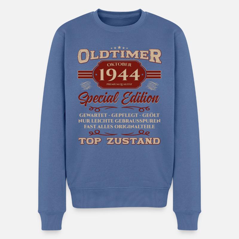 80. Geburtstag Oldtimer Oktober 1944 Jahrgang 44 - Männer Premium Bio Pullover - Taubenblau