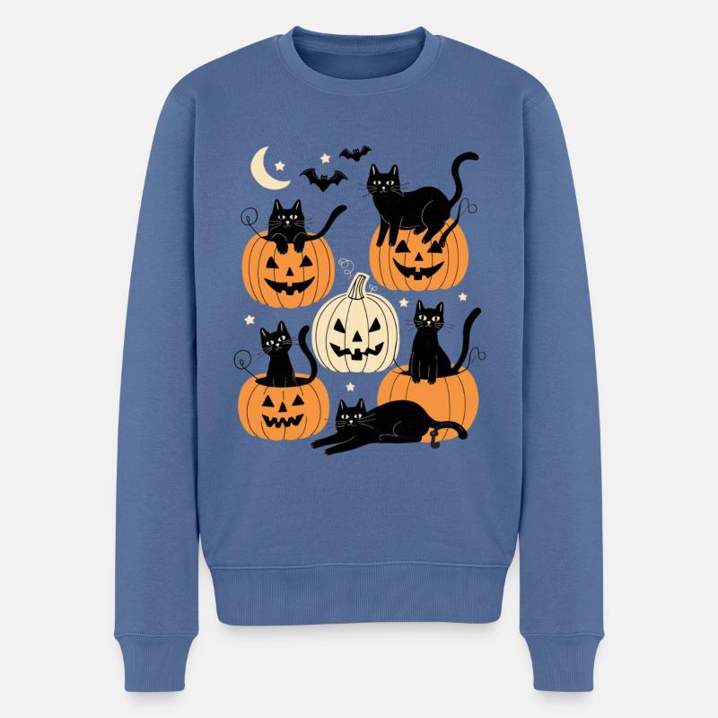 Lustige Katzen Halloween - Männer Premium Bio Pullover - Taubenblau