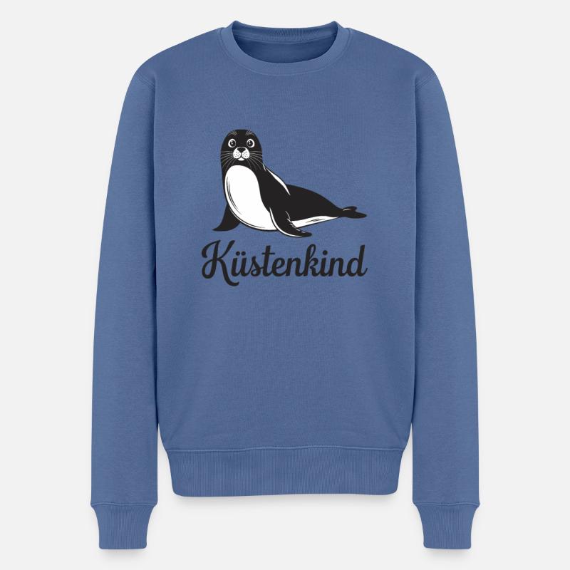 Küstenkind süße Robbe - Männer Premium Bio Pullover - Taubenblau