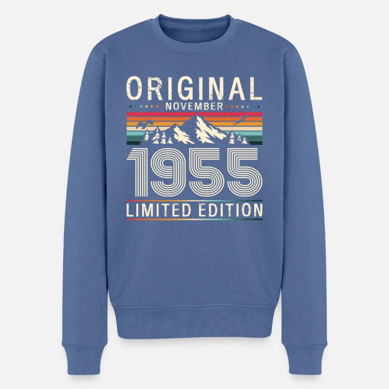 70. Geburtstag Original November 1955 Jahrgang 55 - Männer Premium Bio Pullover - Taubenblau