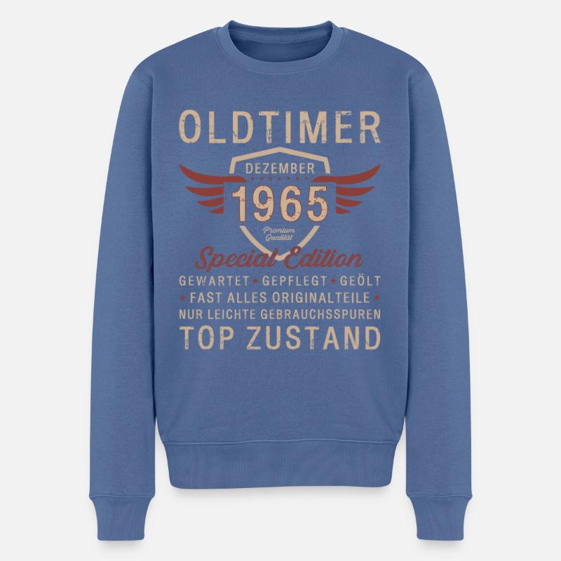 60. Geburtstag Oldtimer Dezember 1965 Jahrgang 65 - Männer Premium Bio Pullover - Taubenblau