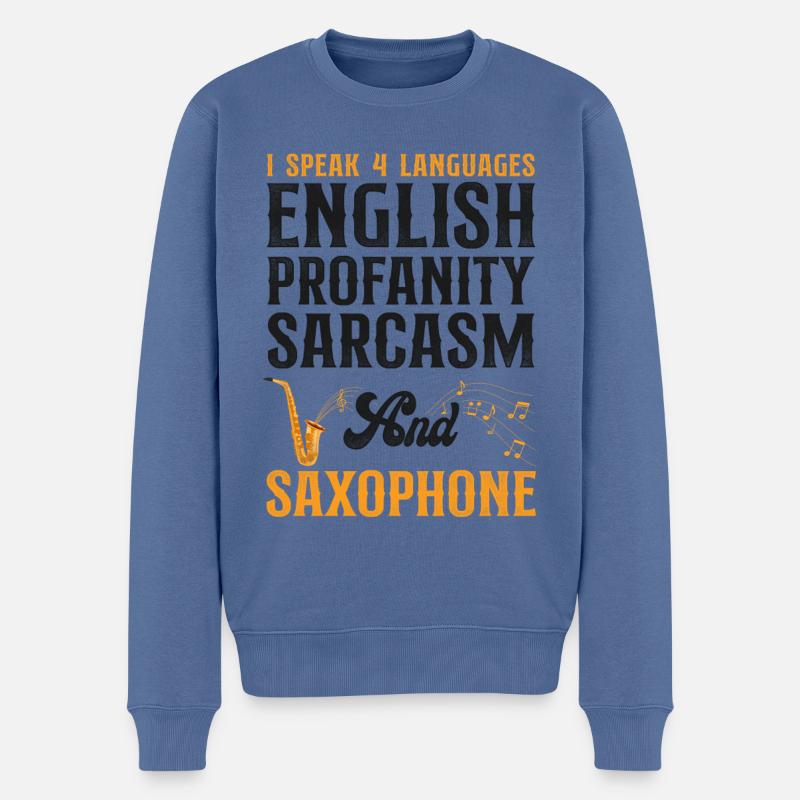 Saxophones Je parle 4 langues - Pull Premium bio Homme - bleu pigeon