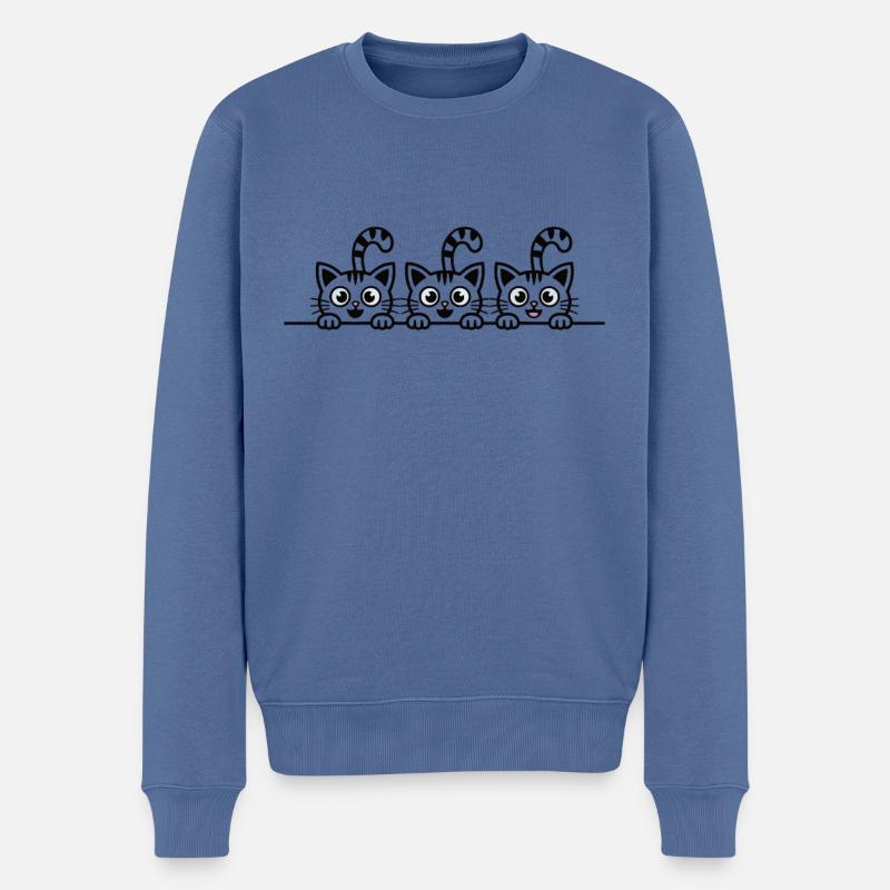 Neugierige Katzen - Männer Premium Bio Pullover - Taubenblau