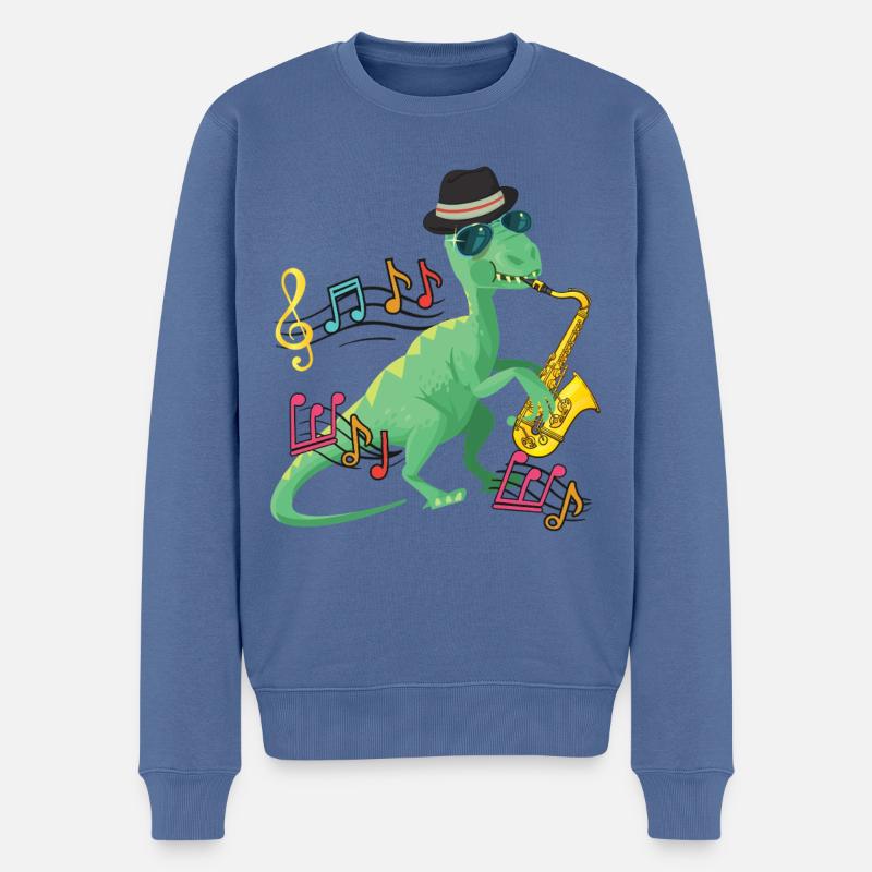 Saxophone T-Rex Jazz - Männer Premium Bio Pullover - Taubenblau