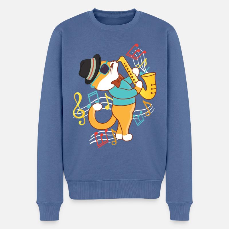 Saxophone Cat Jazz - Pull Premium bio Homme - bleu pigeon