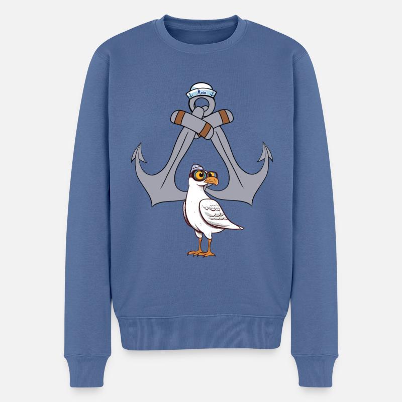 Anker Matrose maritim Möwe Seefahrt Seemann Ahoi - Männer Premium Bio Pullover - Taubenblau