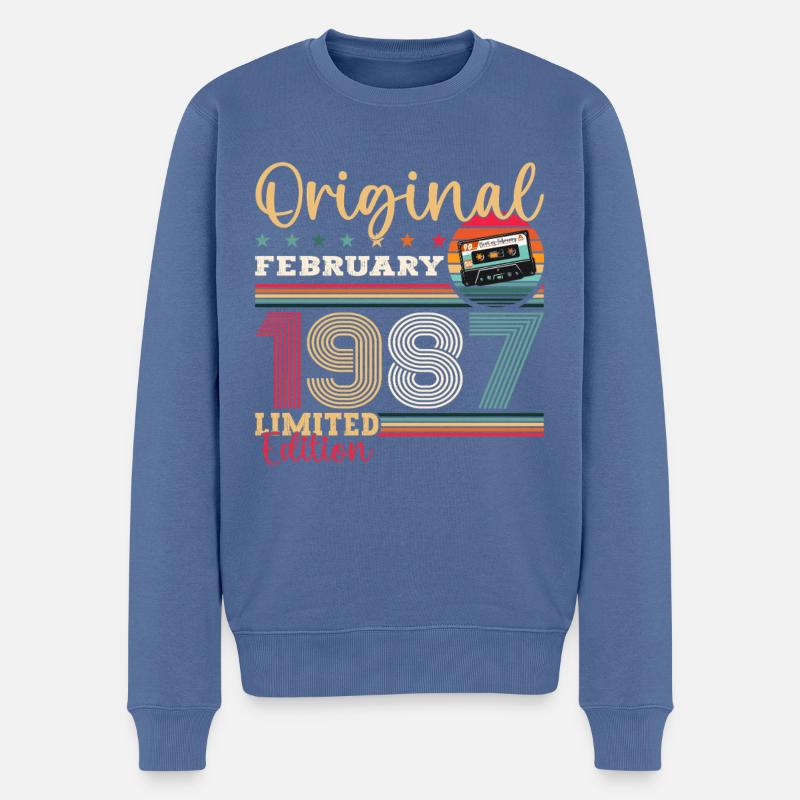 38. Geburtstag Geschenk Mann Original Februar 1987 - Männer Premium Bio Pullover - Taubenblau
