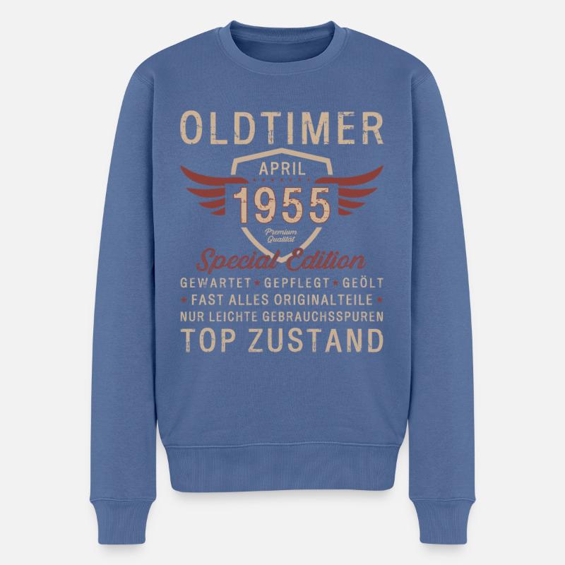 70. Geburtstag Oldtimer April Jahrgang 1955 - Männer Premium Bio Pullover - Taubenblau