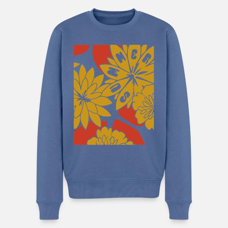 Fleurs - Printemps - Fleurs - Pull Premium bio Homme - bleu pigeon