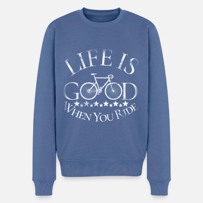 Das Leben ist gut, wenn Sie Fahrrad fahren. - Männer Premium Bio Pullover - Taubenblau