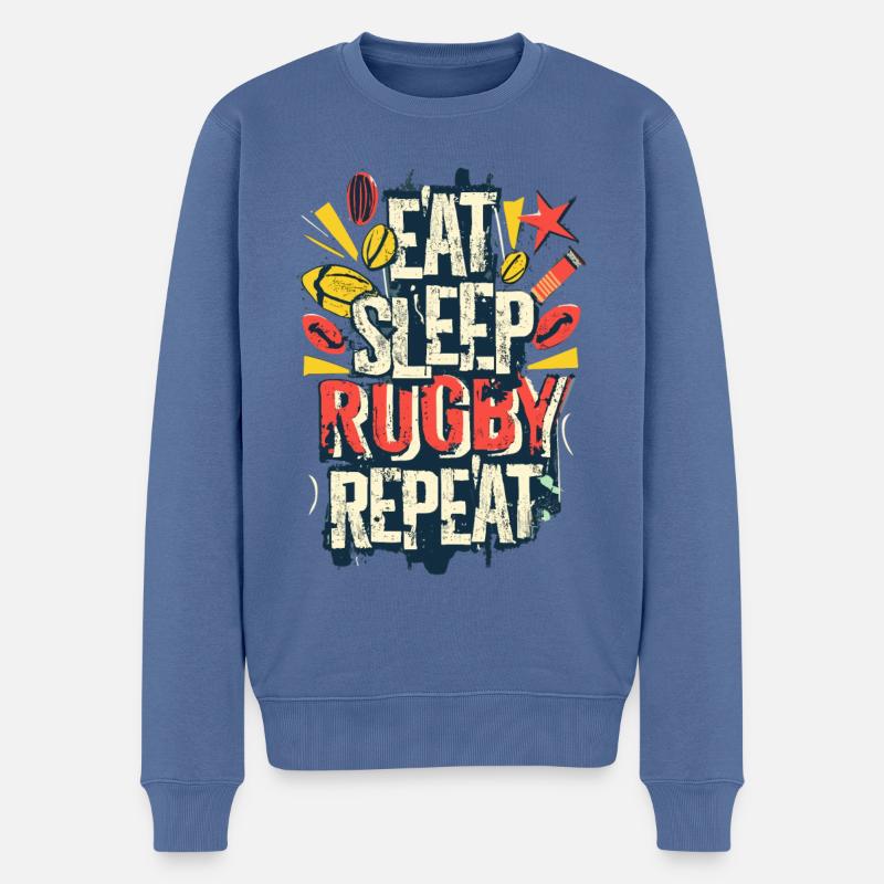 Eat Sleep Rugby Repeat Sport Typografie - Männer Premium Bio Pullover - Taubenblau