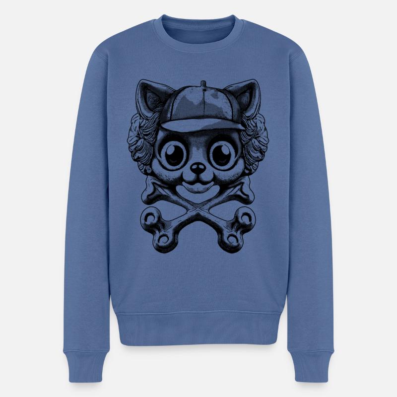 Abenteuer-Katzen-Style: Piraten-Shirt mit Knochen. - Männer Premium Bio Pullover - Taubenblau
