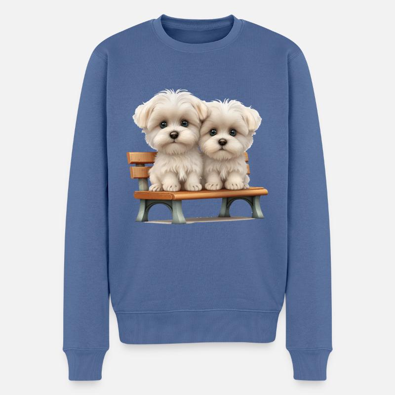 2 maltais sur banc cadeau - Pull Premium bio Homme - bleu pigeon