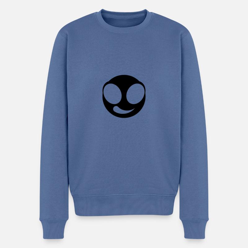 Visage rond - Happy (noir) - Pull Premium bio Homme - bleu pigeon