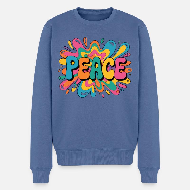 Peace 1960s psychedelic pop-art design - Männer Premium Bio Pullover - Taubenblau