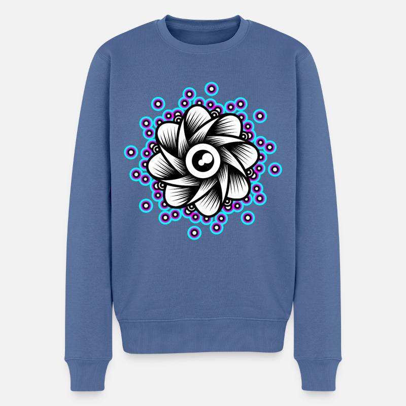 Neon Lotus Mandala Fleur Goa Rave Techno Rose Bleu - Pull Premium bio Homme - bleu pigeon
