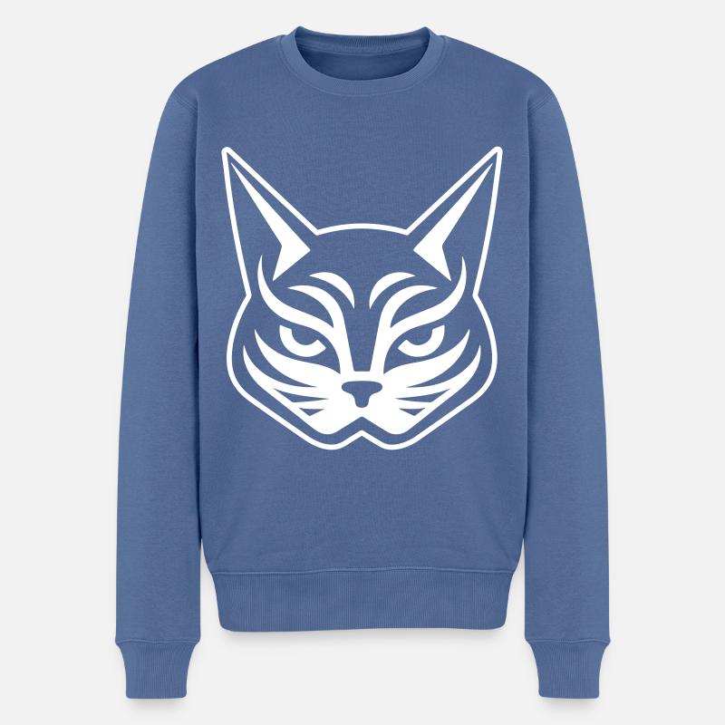 Katze Kopf - Männer Premium Bio Pullover - Taubenblau