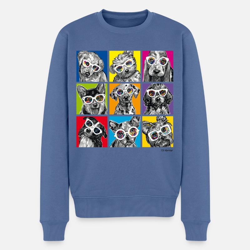 P.D. Moreno Hunde Kacheln Collage Pop Art - Männer Premium Bio Pullover - Taubenblau