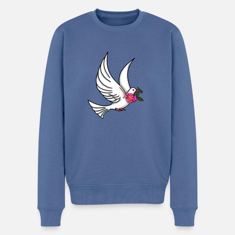 Friedenstaube Rose Geschenk Peace Frieden Liebe - Männer Premium Bio Pullover - Taubenblau