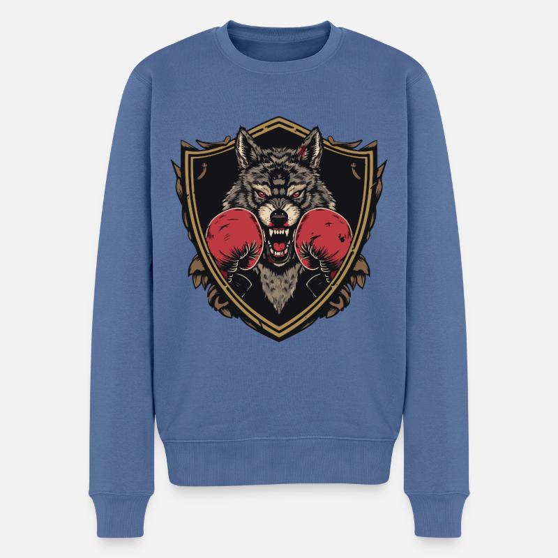 Logo du boxer loup MMA - Pull Premium bio Homme - bleu pigeon