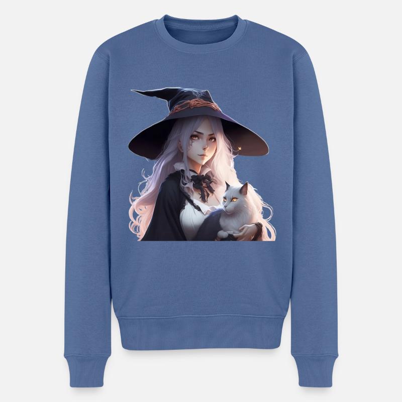 Hexe im Anime-Stil - Männer Premium Bio Pullover - Taubenblau