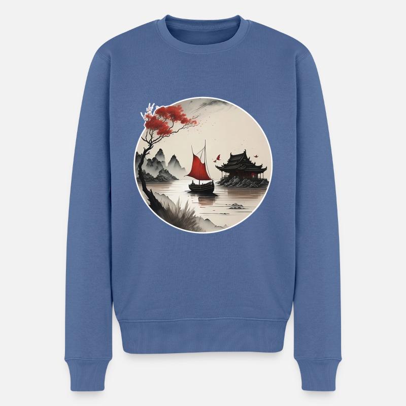 Asiatische Landschaft - Männer Premium Bio Pullover - Taubenblau