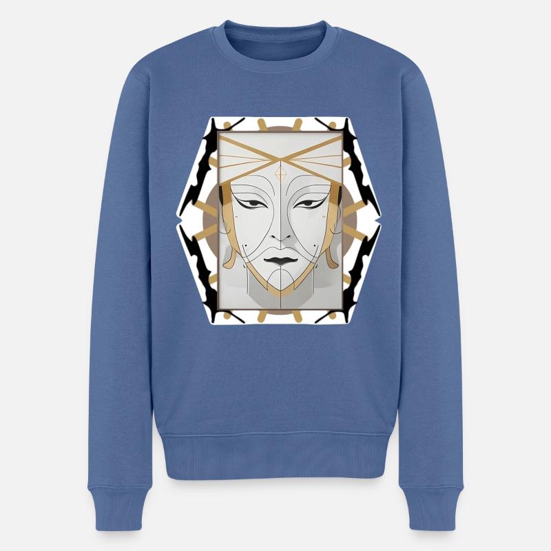 Gesicht im Boho-Stil - Männer Premium Bio Pullover - Taubenblau