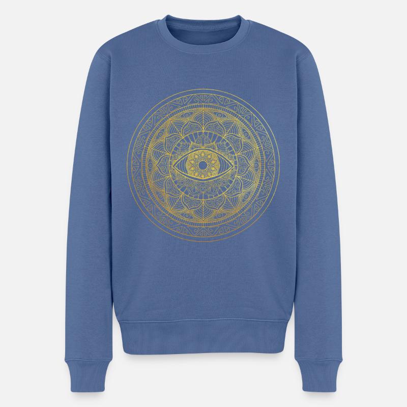Handgezeichnetes verziertes Mandala Drittes Auge - Männer Premium Bio Pullover - Taubenblau