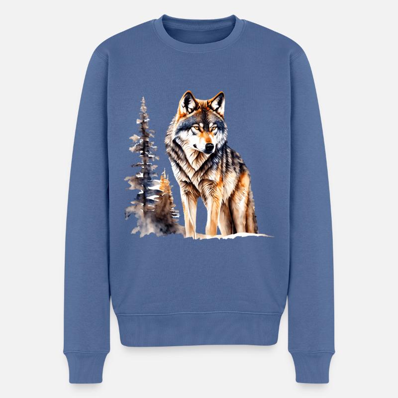 Wolf - Männer Premium Bio Pullover - Taubenblau
