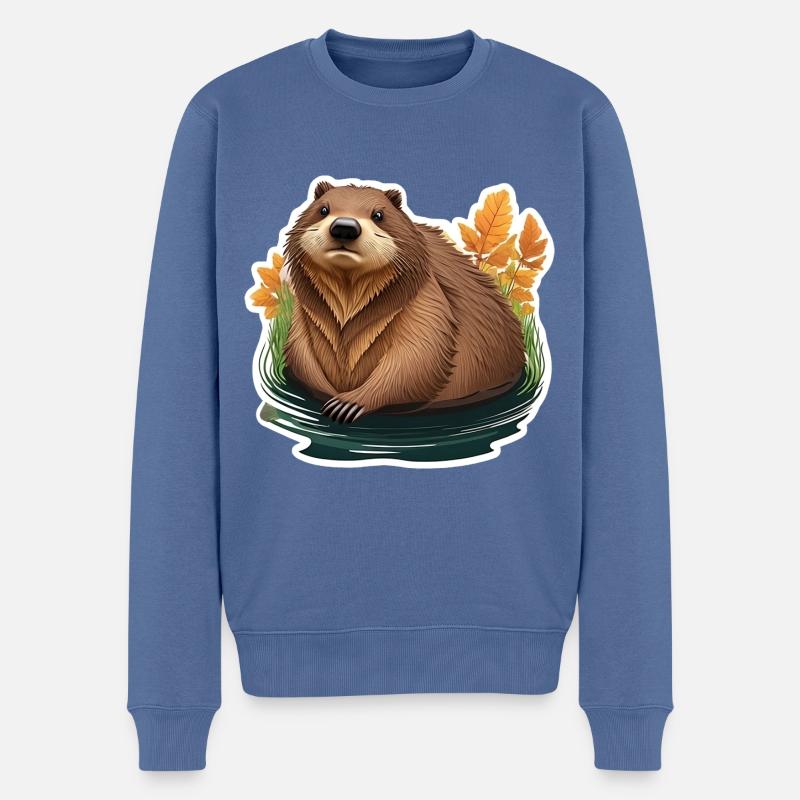 Castor mignon - Pull Premium bio Homme - bleu pigeon