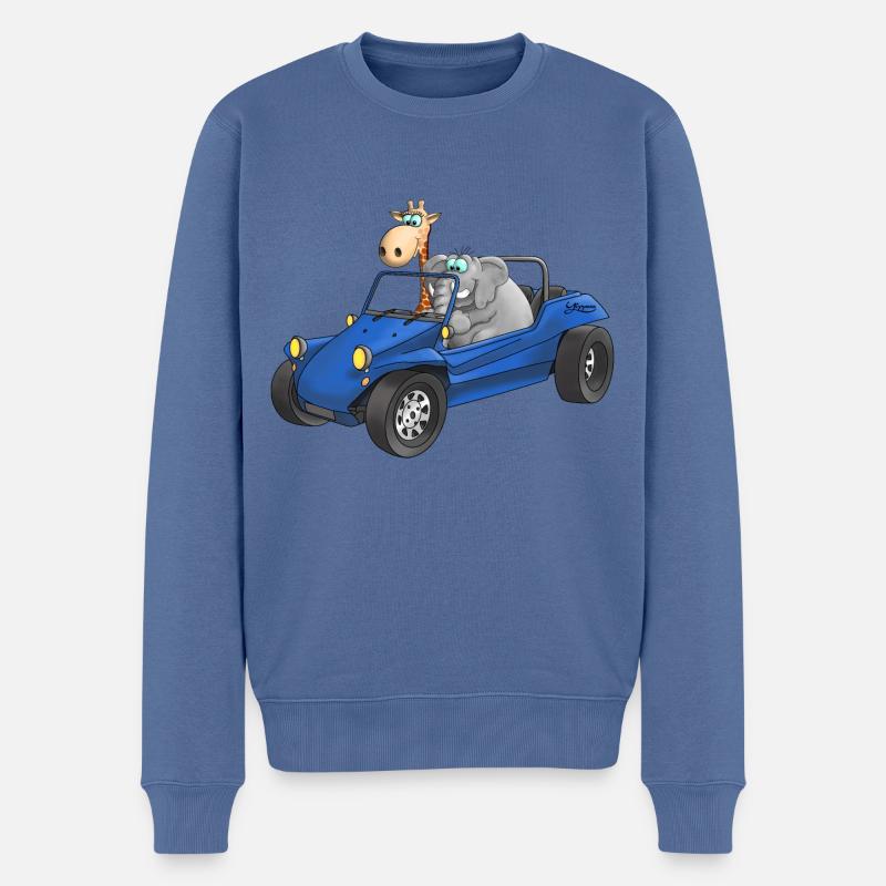 Éléphant et girafe en buggy - Pull Premium bio Homme - bleu pigeon