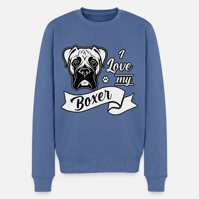 J’adore mon Boxer - Pull Premium bio Homme - bleu pigeon