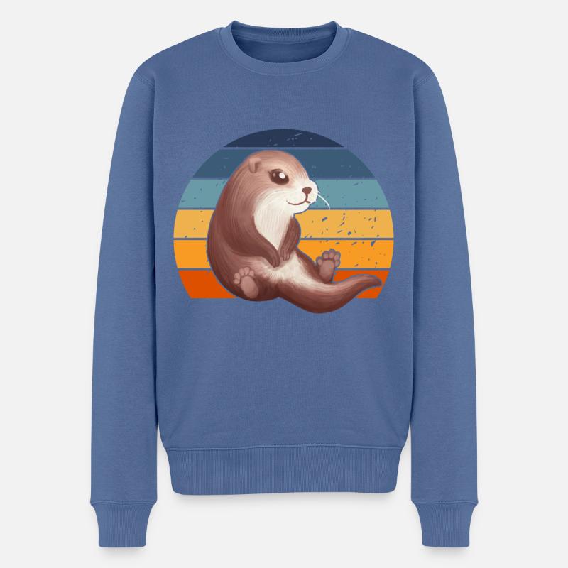 Süßer Retro Otter - Männer Premium Bio Pullover - Taubenblau