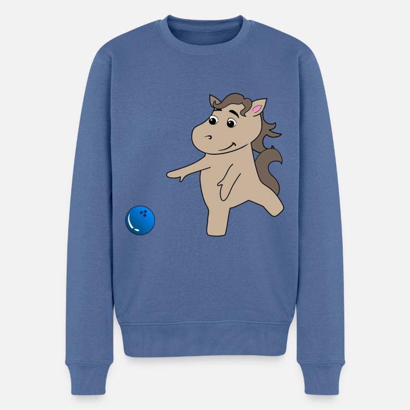 Pferd Fohlen spielt Bowling - Männer Premium Bio Pullover - Taubenblau